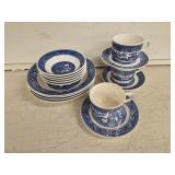 Blue Willow Bowls and Cup and Saucers - unmarked,