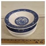 (7) Blue Willow Plates and (1) Serving Bowl -