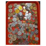 Large Quantity Tokens and Coins- Including Wooden