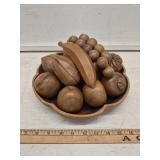 Bowl of Carved Wooden Fruit