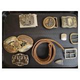 Belt Buckles and Leather Belt- Including Vintage