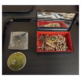 Lacquered Box of Unsorted Mixed Jewelry &