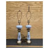 Pair of Antique Table Lamps w Brass Base- Needs