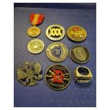 (9) Pcs. Medallions, Pins and Ring including