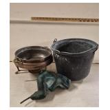 Metal Bucket, Copper Chaffing Dish and Concrete