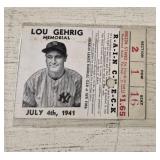 July 4th, 1941 Lou Gehrig Memorial Ticket Stub-