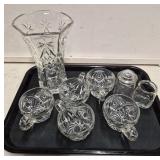 Vtg Clear Glass  Vase, Punch Cups and Bottles