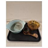 Vtg Prize Ware Enameled Cast Iron Dish and Amber