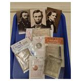 Qty of Reproduction Money and (3) Postcards,