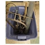Tote w Chicken Wire and Iron Items