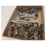 Lot of 1/4" drive ratches, extentions, sockets and