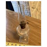 Square base oil lamp, 8" tall