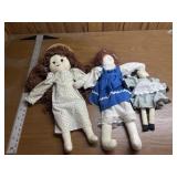2 homemade dolls & a cow