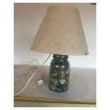14" tall small lamp made w/Ball Jar of stones