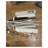 Lot of Curtain rods/pieces, holdbacks &coat hooks