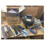 Wood box with motor, cement tools, hardware and