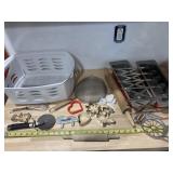 Small tote of kitchen items includes rolling pins,