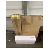 3 new in box items, says steel shelf assembly,