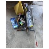 Paint brushes, marking wand, rake