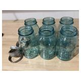 6 Ball blue/green Canning Jars