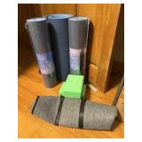 2 New Yoga mats, 1 used, 2 blocks & a carrier