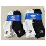 2 pk/6 per pk Adidas quarter socks, size L