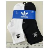 6pr Adidas quarter socks, size L