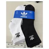 6pr Adidas quarter socks, size L