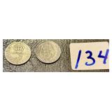 1909 & 1919 British 3 Pence Coins King Edward Vll