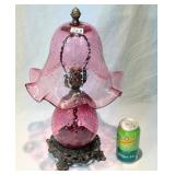 Antique Cranberry Glass & Brass Parlor Lamp