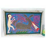 Vintage MCM Indigenous Huichol Yarn Painting