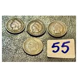 Four Indian Head U.S. One Cent Coins Pennies