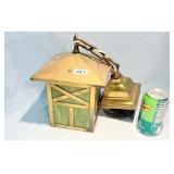 Vintage Slag Green Glass & Brass Light Fixture