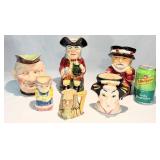 6 Vintage Toby Character Jugs