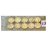 Ten U.S. 10 Cent Silver coins 1888-1961