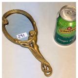 Vintage Brass Art Nouveau Nude Hand Mirror