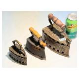 3 Antique Cast & Brass Coal Irons