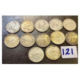 12 Canadian 25ï¿½ Silver Quarters