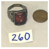 Sterling Silver Men's Ring With Amber Stone