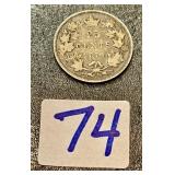 1874 Canada Twenty-Five Cent Coin Queen Victoria
