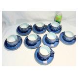 Eight Denby Midnight Blue Teacup & Saucer Sets