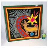 Vintage MCM Indigenous Huichol Yarn Painting