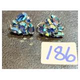 Sherman Blue Aurora Borealis Earrings Signed