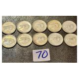 Ten 1967 Canadian Quarters