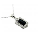 Sterling Silver Black Onyx Pendant & Sterling Chai