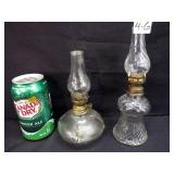 2 Antique Miniature Glass Oil Lamps