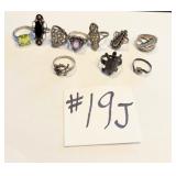 Ten Sterling Silver Rings