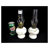 Pair of Antique Minature Milkglass Oil Lamps