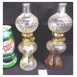 Pair of Miniature Hobnail Glass Oil Lamps