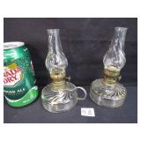 Pair of Miniature Swirl Pattern Glass Oil Lamps
